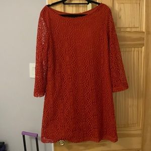 Red Sharagano Lace/Knit Long Sleeve Dress